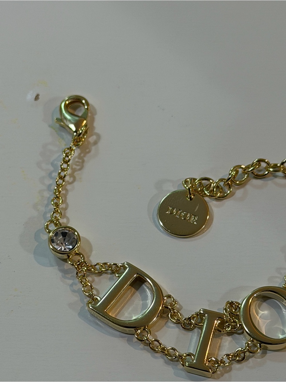 Dior Gold Logo Letter Bracelet with Clear Crystals - Picture 5 of 8